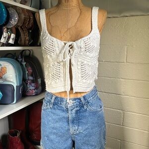 Abound White Lace-Up Knit Crop Top Sz XS